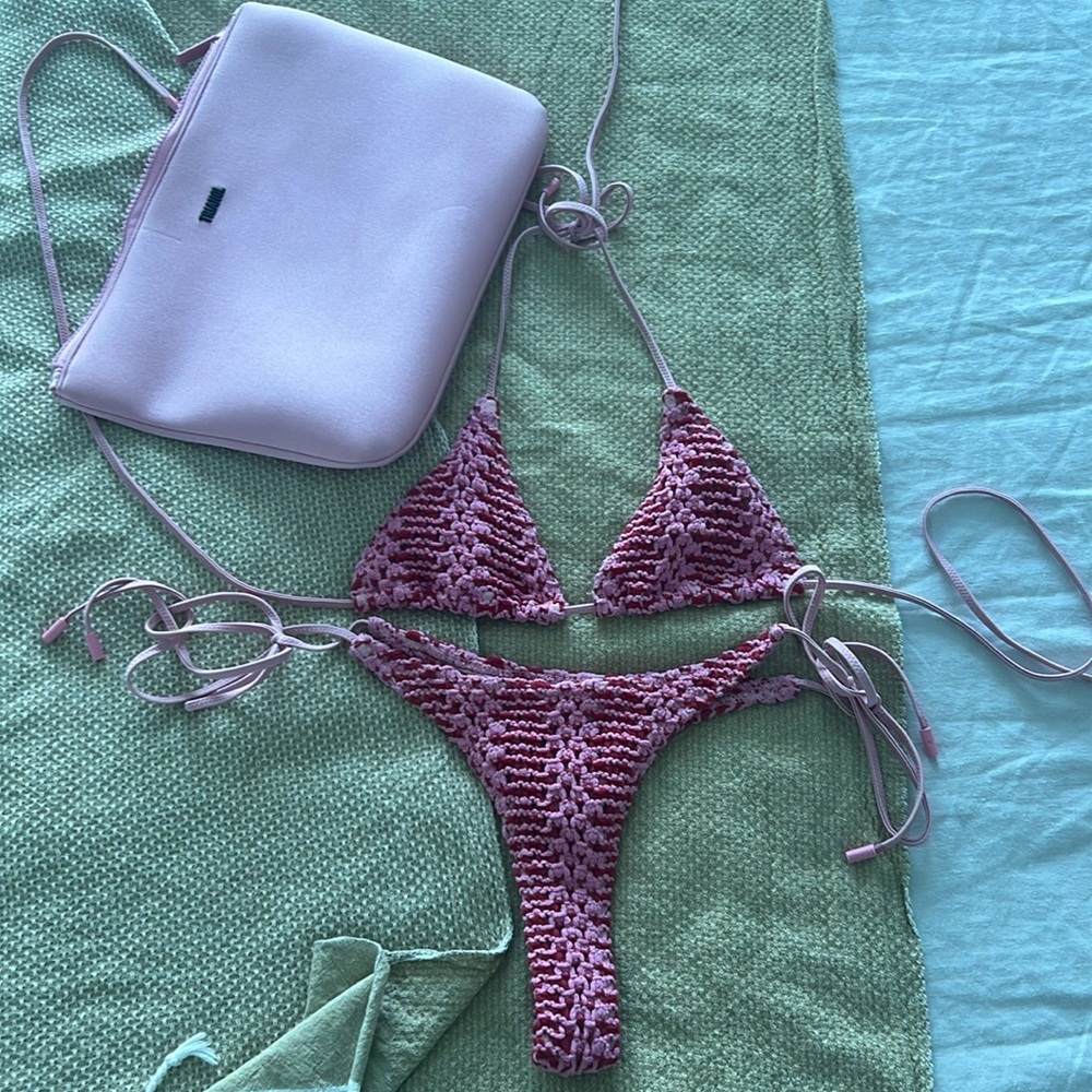 Triangl crochet bikini cheekiest bottom. Bottoms xs top is a small.